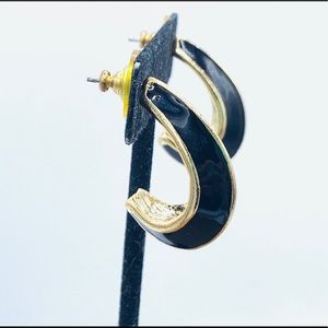 Gold & black enamel true vintage earrings 80s NOS